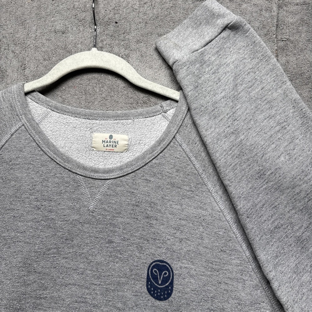 Marine Layer Samsara‎ Owl Logo Heather Gray Crew Neck Pullover Sweatshirt XL